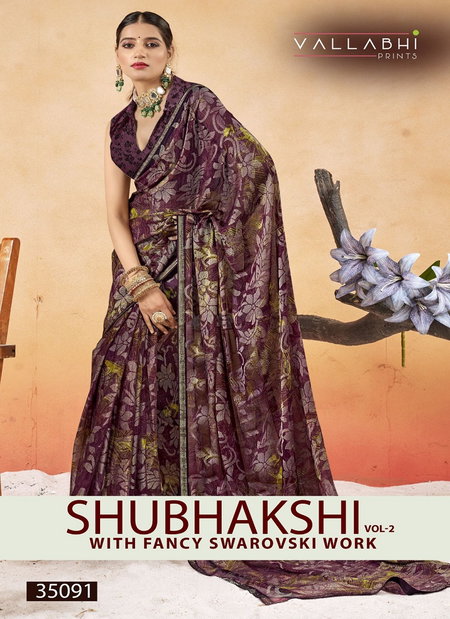 Shubhakshi 02 By Vallabhi Brasso Floral Print With Swarovsaki Work Saree Wholesale Distributors In India